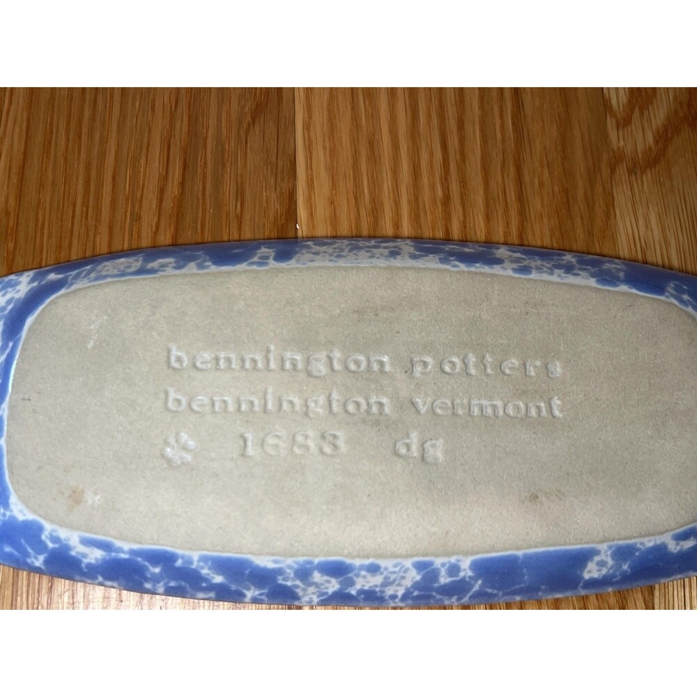 Bennington Potters Stoneware Butter Dish Blue Spongeware 1683 Vermont USA - Picture 7 of 8